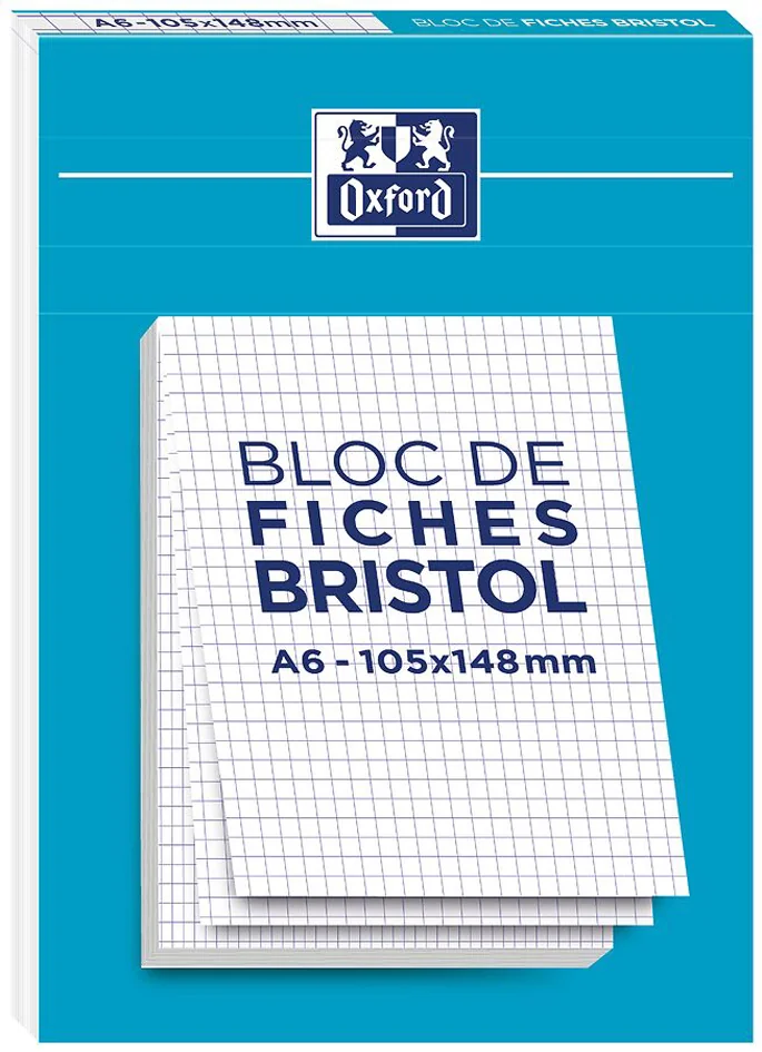 Oxford Bloc de fiches bristol, A6, quadrillé, blanc | Papeterie-bureau.fr